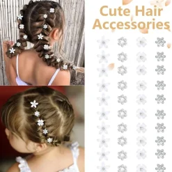40 Pcs Mini White Rhinestone Flower Hair Clips (White)