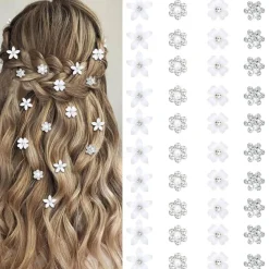 40 Pcs Mini White Rhinestone Flower Hair Clips (White)