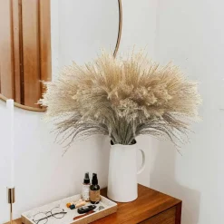 100Pcs Natural Dried Pampas Grass 17.9 Inch, Large Brown Pampas Plumes 11.8 Inch, Dried Floral Stems for Wedding Centerpieces, Farmhouse Wreaths, Vase Arrangements, Home Decor