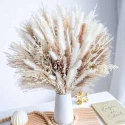 96pcs Natural Pampas Grass Bouquet – Dried Boho Phragmites Flowers for Home Decor, Wedding Centerpieces, Living Room, Farmhouse & Modern Vase Arrangements