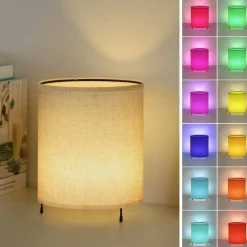 2pcs Night Light Cylinder Small Dimmable Nightstand Light Linen Color
