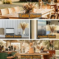 110 PCS of Boho Pampas Grass Decor, Naturally Dried Pompas, Bunny Tails Dried Flowers, and Dried Eucalyptus. Perfect for Weddings, Boho Party Decorations, and Table Decor.