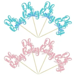 36Pcs Oh Baby Cupcake Toppers Pink Blue Bow Glitter Baby Shower Gender Reveal Cupcake Picks for Boy or Girl Theme Baby Shower Kids Birthday Party Cake Decorations Supplies