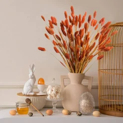 120Pcs Orange Pampas Grass Bunny Tails Dried Flowers 17 Inch, Fall Dried Flower Bouquet, Natural Boho Floral Arrangement for Wedding Centerpieces, Farmhouse Home Decor, Autumn Decorations