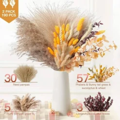 95Pcs Orange Pampas Grass Decor 17 Inch Fall Dried Flower Bouquet Boho Floral Arrangement Autumn Home Wedding Centerpiece Decoration