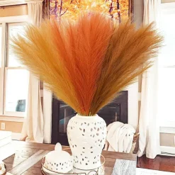 150 Pcs Orange Pampas Grass 21.6 Inch, Fluffy Artificial Pampas Grass Stems in Orange, Apricot & Burnt Orange, Faux Dried Grass Vase Fillers for Fall, Thanksgiving, Boho Wedding & Home Decor