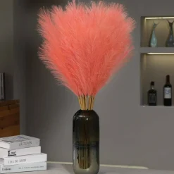 9Pcs Orange Tall Faux Pampas Grass 38 Inch Artificial Fluffy Stems Floor Vase Filler Wedding Party Fall Home Decor