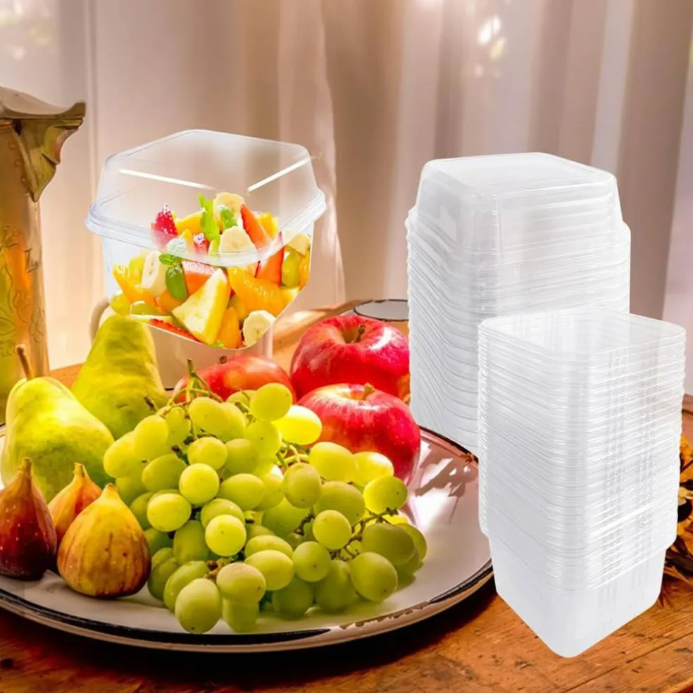 100Pcs 8oz Plastic Dessert Cups with Lids and Spoons,Disposable Parfait Cup Square Cake Containers for Party
