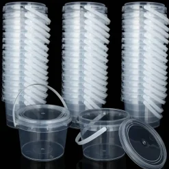 50Pcs 10 Oz Slime Containers with Lids and Handles, 300ml Clear Plastic Storage Buckets for Slime, Crafts, Beads, Jewelry, Small Items and Organization