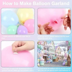 144 Pcs Pastel Balloon Garland Arch Kit, Macaron Color Latex Balloons with 100 Glue Dots, 2 Ribbons & Balloon Strip, Easter, Birthday, Baby Shower, Graduation, Wedding, Gender Reveal & Anniversary Party Decorations