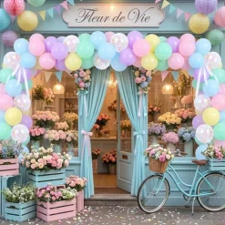 144 Pcs Pastel Balloon Garland Arch Kit, Macaron Color Latex Balloons with 100 Glue Dots, 2 Ribbons & Balloon Strip, Easter, Birthday, Baby Shower, Graduation, Wedding, Gender Reveal & Anniversary Party Decorations