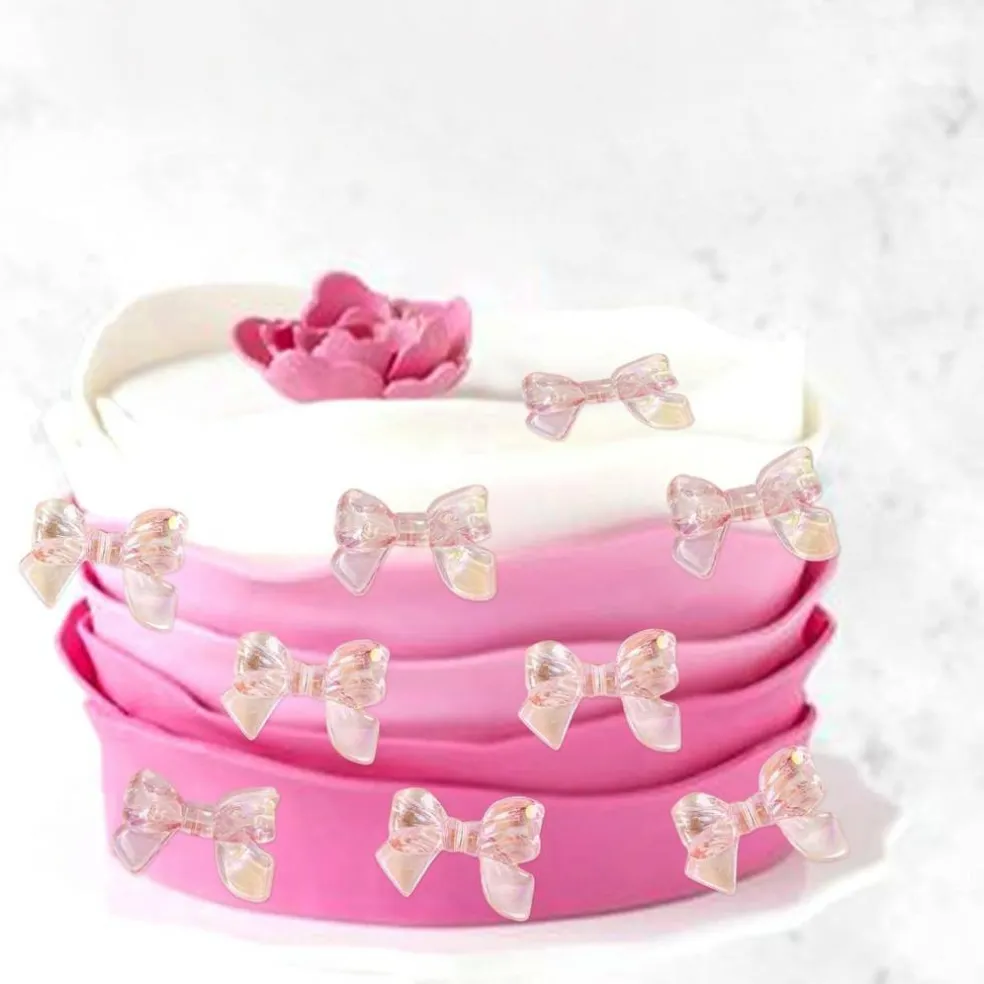 24PCS Pink Bow Cake Toppers – Cupcake Picks for Baby Shower, Birthday & Wedding