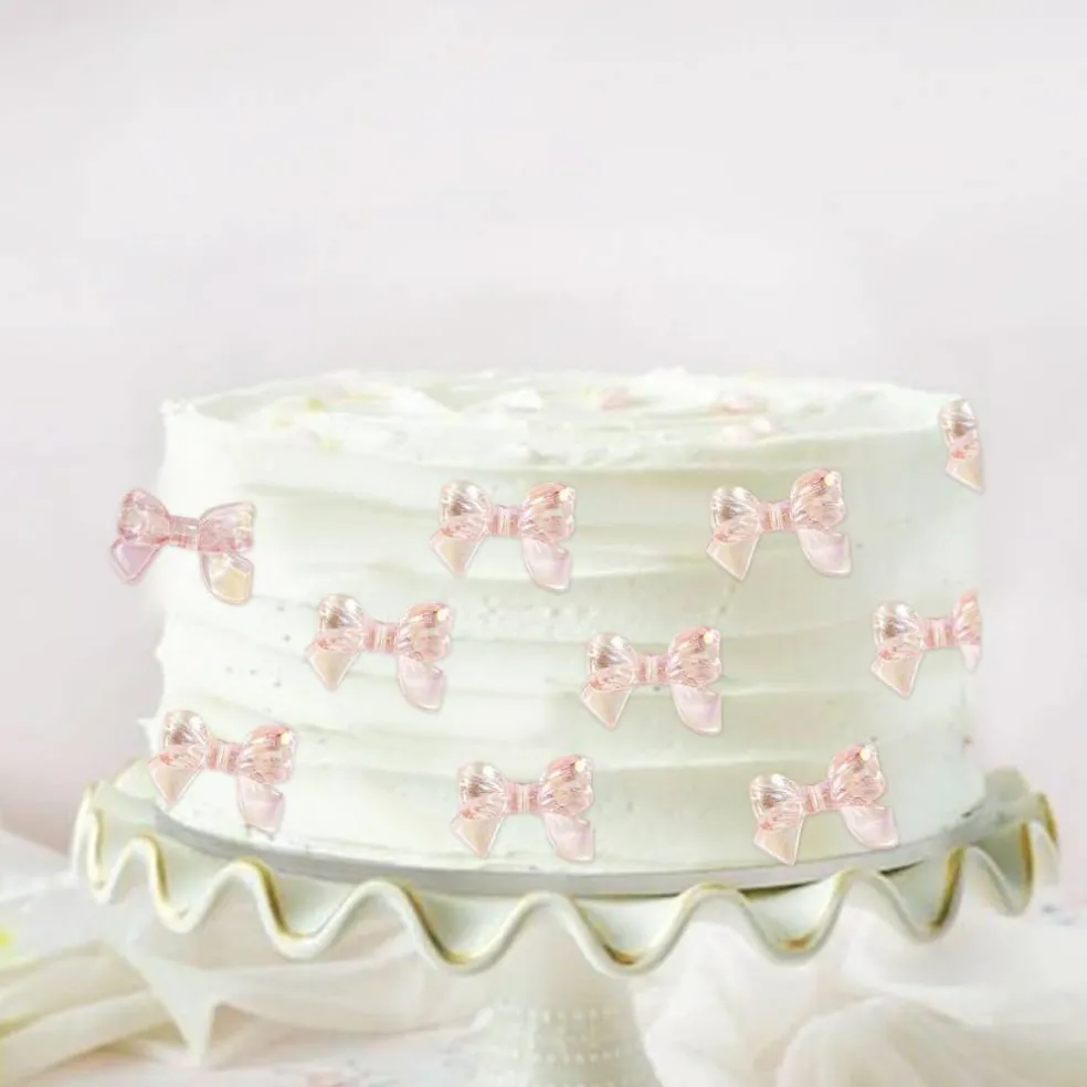 24PCS Pink Bow Cake Toppers – Cupcake Picks for Baby Shower, Birthday & Wedding