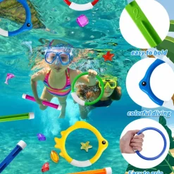 18PCS Pool Diving Swimming Toys, Summer Underwater Game Toys with Pool Fishes Dive Sticks Rings Gems Storage Bag for Kids Swim Birthday Party Favors
