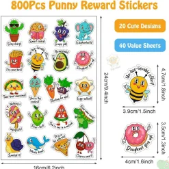 800PCS Punny Teacher Sticker for Student, D-FantiX Motivational Reward Stickers for Kids Classroom, Must Have Essentials for Teachers Elementary, Positive Encouragement Stickers Home School Supplies