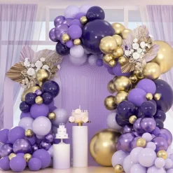 163Pcs Purple Gold Balloon Garland Arch Kit, Dark Purple Lavender Lilac Metallic Balloons in 18 12 10 5 Inch for Birthday, Graduation, Wedding and Party Decorations