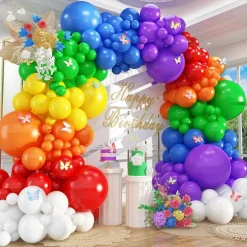 500Pcs Rainbow Balloon Arch Kit, Assorted 18/12/10/5 Inch Latex Balloons with Garland Strip, Glue Dots & Ribbon, Colorful Balloon Garland for Birthday, Baby Shower, Wedding, Gender Reveal & Party Decorations