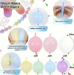 145 Pcs Rainbow Linking Balloons, Pastel Quick Link Balloons in Assorted Colors with 100 Glue Dots, Connecting Latex Balloons for DIY Balloon Arch, Garland & Wall Decorations, Kids Birthday, Unicorn, Easter & Baby Shower