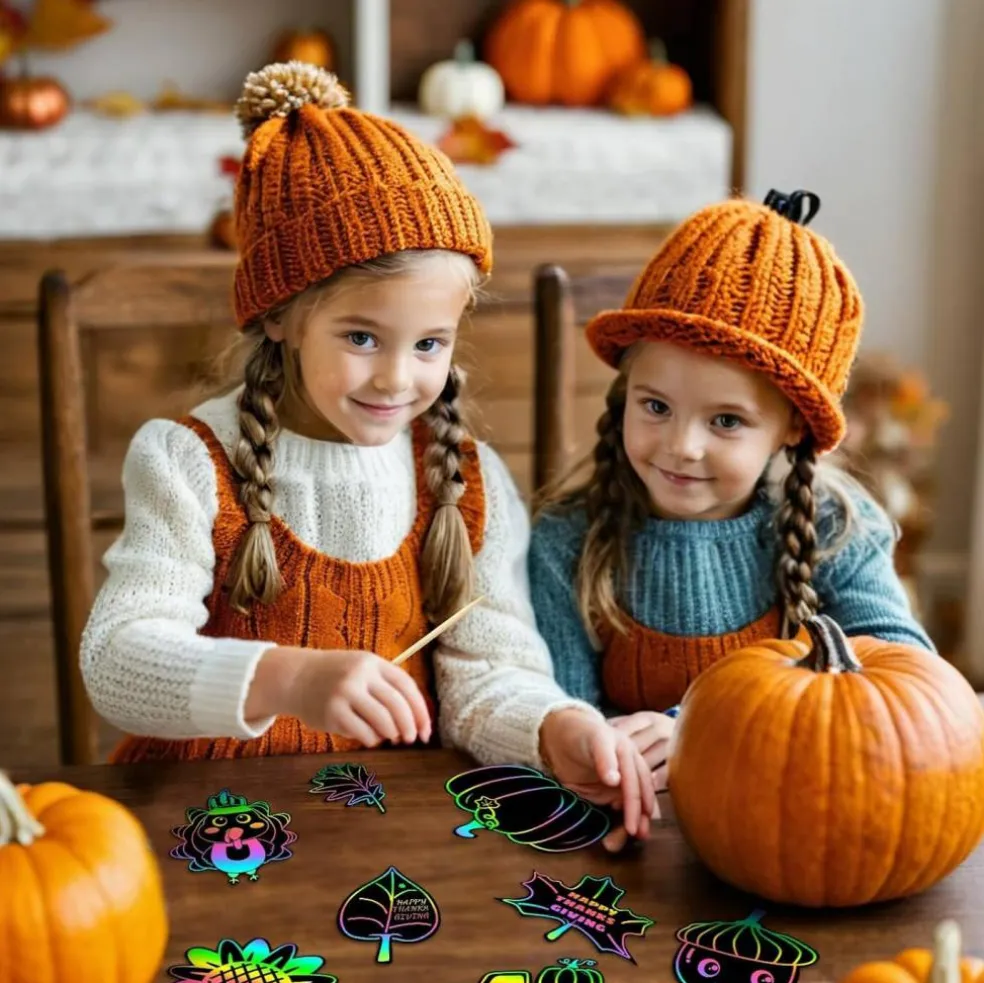 36Pcs - Rainbow Scratch Thanksgiving Paper Arts and Crafts for Kids