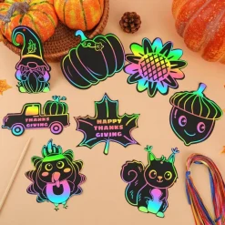 36Pcs - Rainbow Scratch Thanksgiving Paper Arts and Crafts for Kids