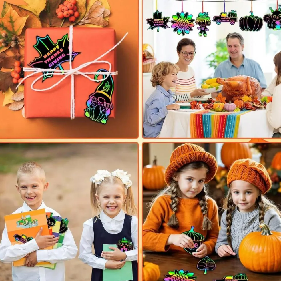36Pcs - Rainbow Scratch Thanksgiving Paper Arts and Crafts for Kids