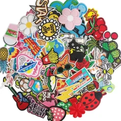 100Pcs Random Assorted Styles Embroidered Patches, Sew on/Iron on Patch Applique for Clothes, Dress, Hat, Jeans, DIY Accessories