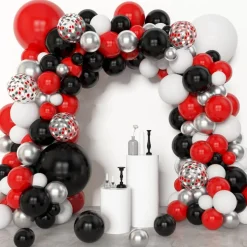 153pcs Red Black and White Balloon Arch Garland Kit Different Sizes 18 12 10 5inch Silver Latex Metallic Confetti Graduation Balloons