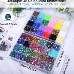 48000Pcs Resin Jelly Rhinestones for Crafting, Bedazzling Kit with Flatback Gems Rhinestones, 48 Color 3mm Flatback Gems for Diamond Art DIY Crafts Clothing Shoes Nail Art Decoration