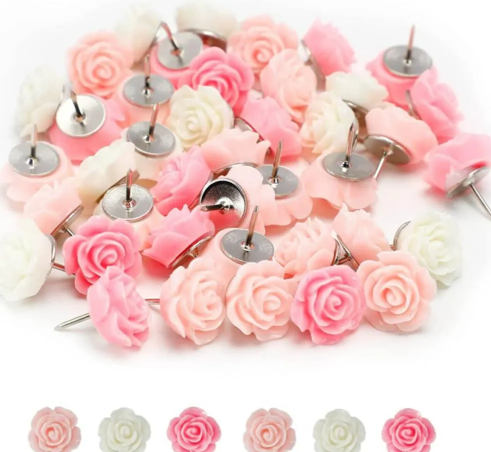 40 pcs rose push pins decorative thumbtacks for cork boards and bulletin boards