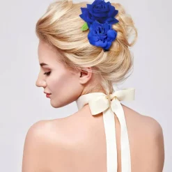 21 Pcs Royal Blue Rose Flower Hair Clips & Brooch Pins - 3D Silk Rose Barrettes for Women & Girls, Boho Bridal Hair Accessories, Floral Headpiece for Weddings, Beach Parties & Formal Events (Large & Small Sizes)