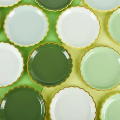 24 Pcs Sage Green Scalloped Party Plates St Patricks Day Gold Foil Paper Plates Disposable 9inch Gradient Serving Plates for Birthday Wedding Bridal Baby Shower Party Supplies