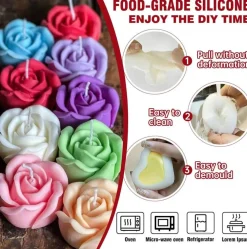 2 Pcs Silicone Rose & Heart Candle Molds