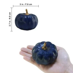 12 Pcs Small Artificial Pumpkins Navy Blue Pumpkins Decorative Dark Blue Pumpkins Foam Pumpkins for Fall Gifts Baby Shower Thanksgiving Halloween Table Centerpiece Mantel Bowl Décor
