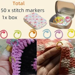 50Pcs Split Ring Stitch Markers with Box,Spiral Metal Stitch Markers for Crocheting Knitting Sewing DIY Handmade Crafts