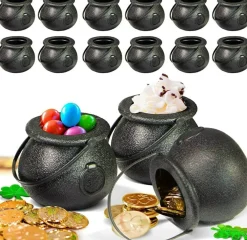 12 Pcs Spooky Halloween Candy Cauldrons Mini Black Cauldron Children Bucket Toy