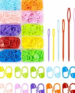 200 Pcs Stitch Markers for Knitting & Crochet, 10 Color Locking Crochet Clips with Plastic Sewing Needles, DIY Craft Supplies for Yarn Projects