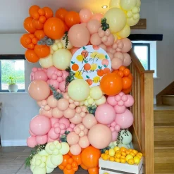 145Pcs Summer Balloon Arch Garland Kit with Orange Pastel Yellow Pink Balloons