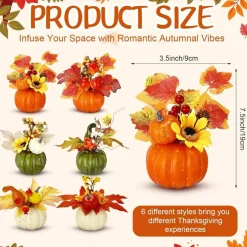 6 Pcs Thanksgiving Pumpkin Decor Set, Fall Table Centerpieces with Faux Pumpkins, Berries, Acorns, Pine Cones & Maple Leaves, Artificial Autumn Decorations for Home Table, Mantel, Wreath, Party & Harvest Decor