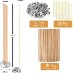 150 Pcs Thickned Wooden Candle Wicks. 5.1 X 0.5 X 0.06 Inch Upgrade Crackling Wooden Wicks, Long Lasting Smokeless Wood Wicks with Iron Standers, Wick Stickers, and Warning Labels- 50 Sets