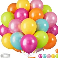 35 Pcs Tropical Hawaii Balloons Set, 12 Inch Colorful Latex Party Balloons in Pearl Hot Pink, Teal, Yellow and Fruit Green for Summer Pool, Beach and Flamingo Birthday Decorations