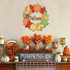 3PCS Unfinished Fall Maple Leaf Wreath Wood Craft Set (11”), Paintable DIY Wooden Door Hanging Ornaments with Rope, Autumn Leaf Cutouts for Front Door, Wall, Window & Seasonal Home Decor