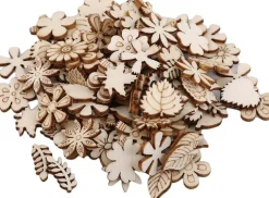 100Pcs Unfinished Wooden Flower Wood Slice Leaf Fall Crafting Decoration(Leaf)