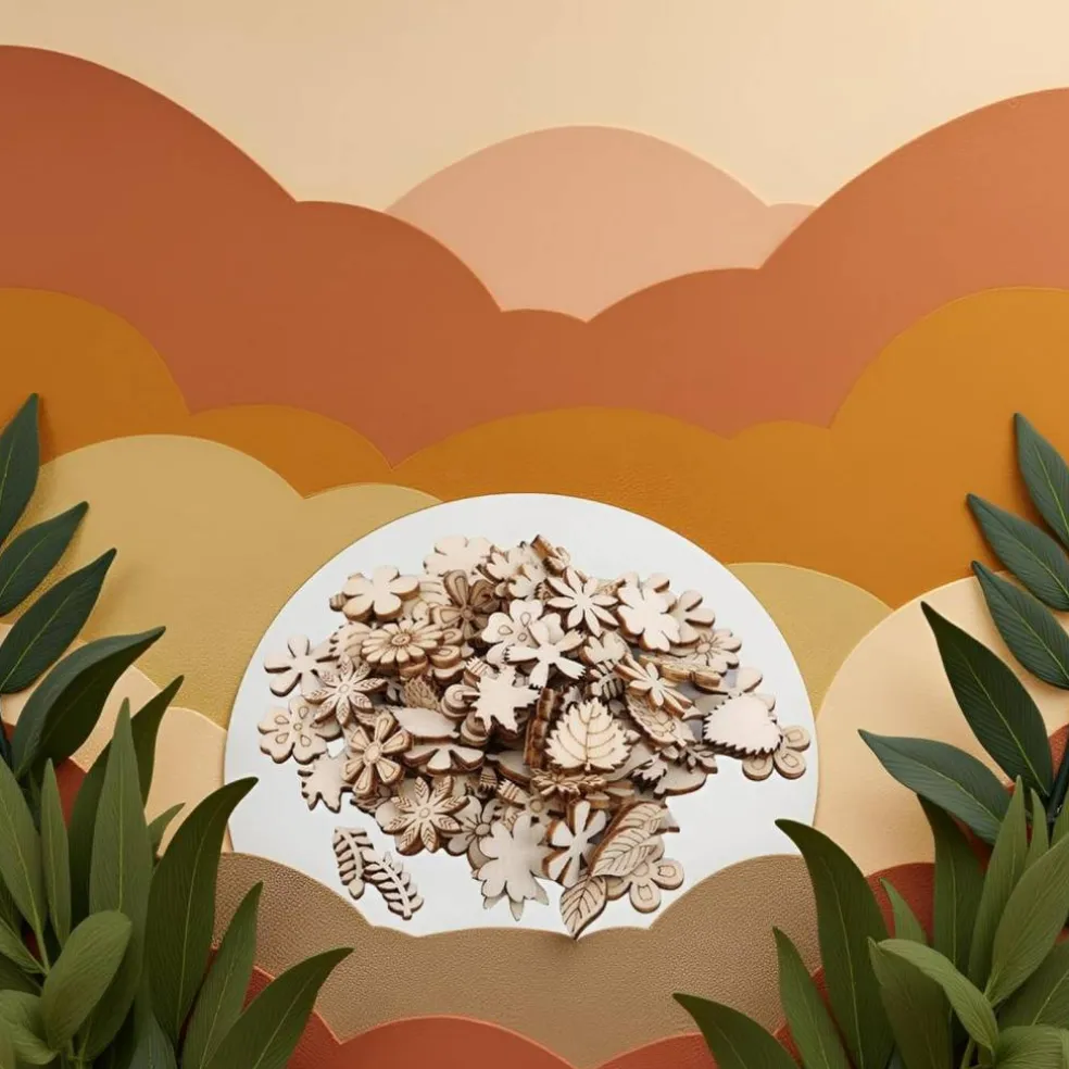 100Pcs Unfinished Wooden Flower Wood Slice Leaf Fall Crafting Decoration(Leaf)