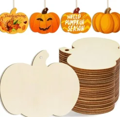 24PCS Unfinished Wooden Pumpkin Ornaments for Painting – DIY Blank Pumpkin Cutouts (3.5 Inch) Hanging Crafts for Halloween, Thanksgiving, Autumn Harvest Home Decor & Kids Craft Projects
