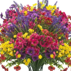 20Pcs UV Resistant Artificial Flowers Outdoor, Realistic Faux Greenery Shrubs with Rust-Proof Stems - Waterproof Fade-Proof Hanging Plants for Garden, Porch, Patio, Cemetery Decor (All-Season Durable)