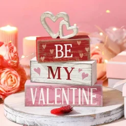 4 PCS Valentine Wooden Sign Love Table Centerpiece Faux Book Stack Decor