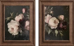 2 Pcs Vintage Floral Canvas Wall Art Set Moody Peony Rose Prints Romantic Botanical Diptych Dark Aesthetic Cottagecore Wall Decor for Living Room Bedroom Bathroom 12x16 Inch Unframed