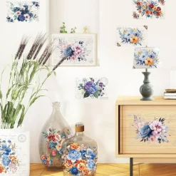 6 Pcs Vintage Floral Rub on Transfers for Furniture, Large UV DTF Flower Transfer Stickers with Roses, Hydrangeas and Greenery for Wood, Glass, Tables, Cabinets and DIY Home Decor, 8 x 12 Inch