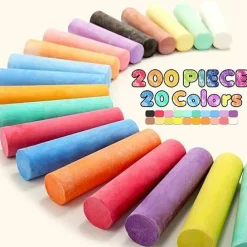 200PCS Washable Sidewalk Chalks Set in 20 Colors: Jumbo Drawing Chalk for Kids Outdoor Art, Non-Toxic Dustless Colored Giant Box Chalkboard Chalk for Toddler Painting on Blackboard, Playground, Party