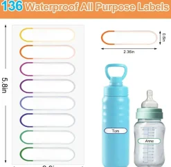 136 Pcs Waterproof Name Labels for Kids, Dishwasher Safe Self-Laminating Stickers, Washable Personalized Name Labels for Daycare, Preschool and School Supplies, Baby Bottles, Sippy Cups, Lunch Boxes and Water Bottles